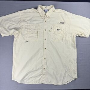Columbia PFG Fishing Shirt Mens L Beige Omni Shade Cargo Pocket Vented Outdoors